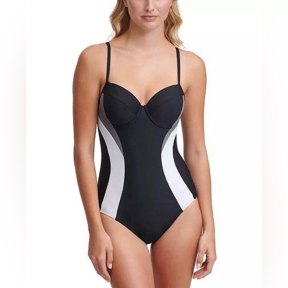 NWOT DKNY Colorblocked Tummy Control Underwire One-Piece Swimsuit  Size 12